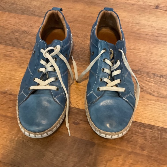 Biza Blue Leather SneakersCasual Lace-Up Walking Shoes with Jute Trim size 9 40 - Picture 2 of 7